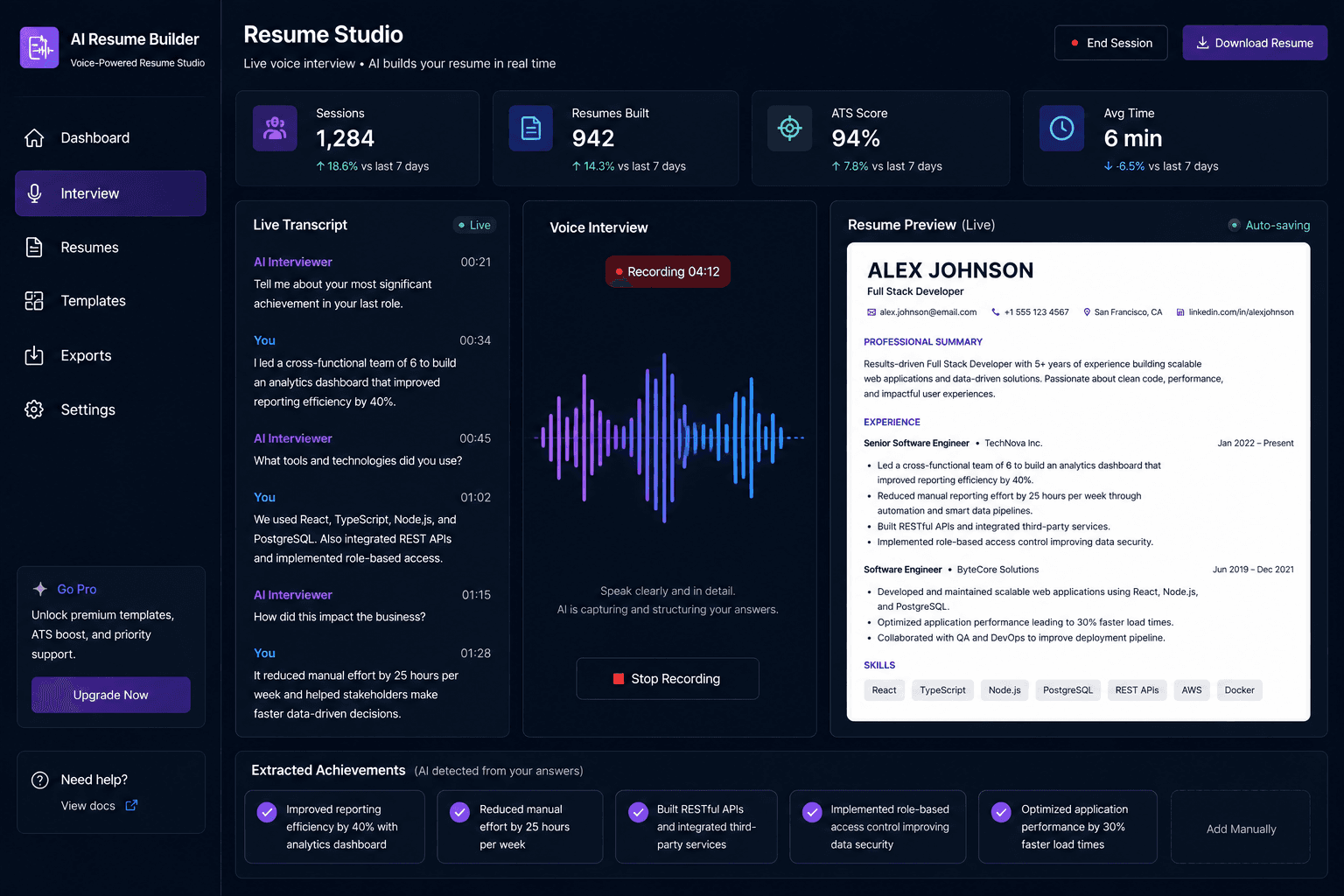 AI Resume Builder — Voice-to-Voice App